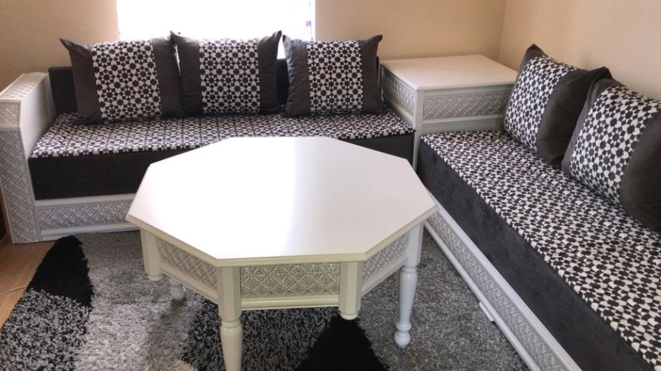 Salon marocain moderne Blanc et Noir
